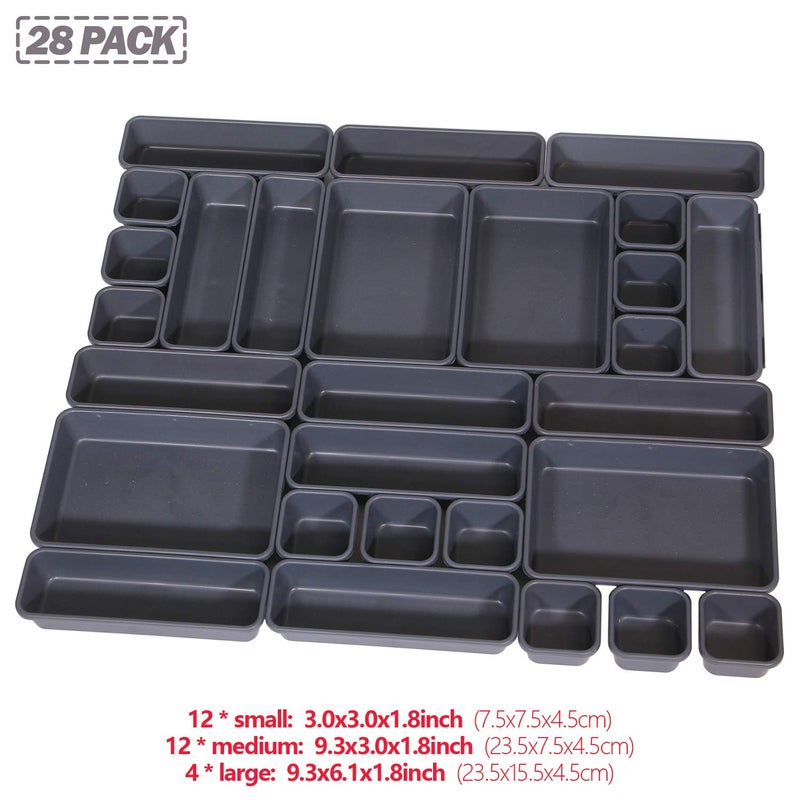 TENABORT Set of 28 Interlocking Desk Drawer Organizer Tray Dividers Plastic Shallow Narrow Drawers Organizers Separators Storage Bins Container for Kitchen Bathroom Makeup Office Vanity Bedroom Dresser - Image 2